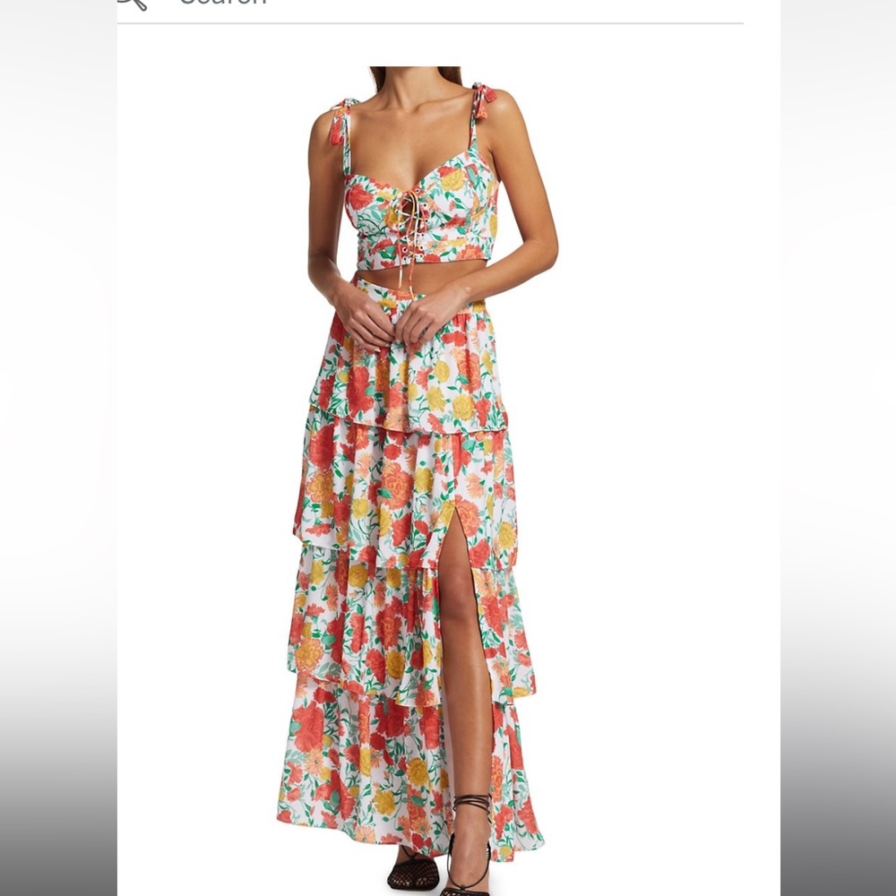 Wayf bustier top ruffle floral skirt Xs NWT